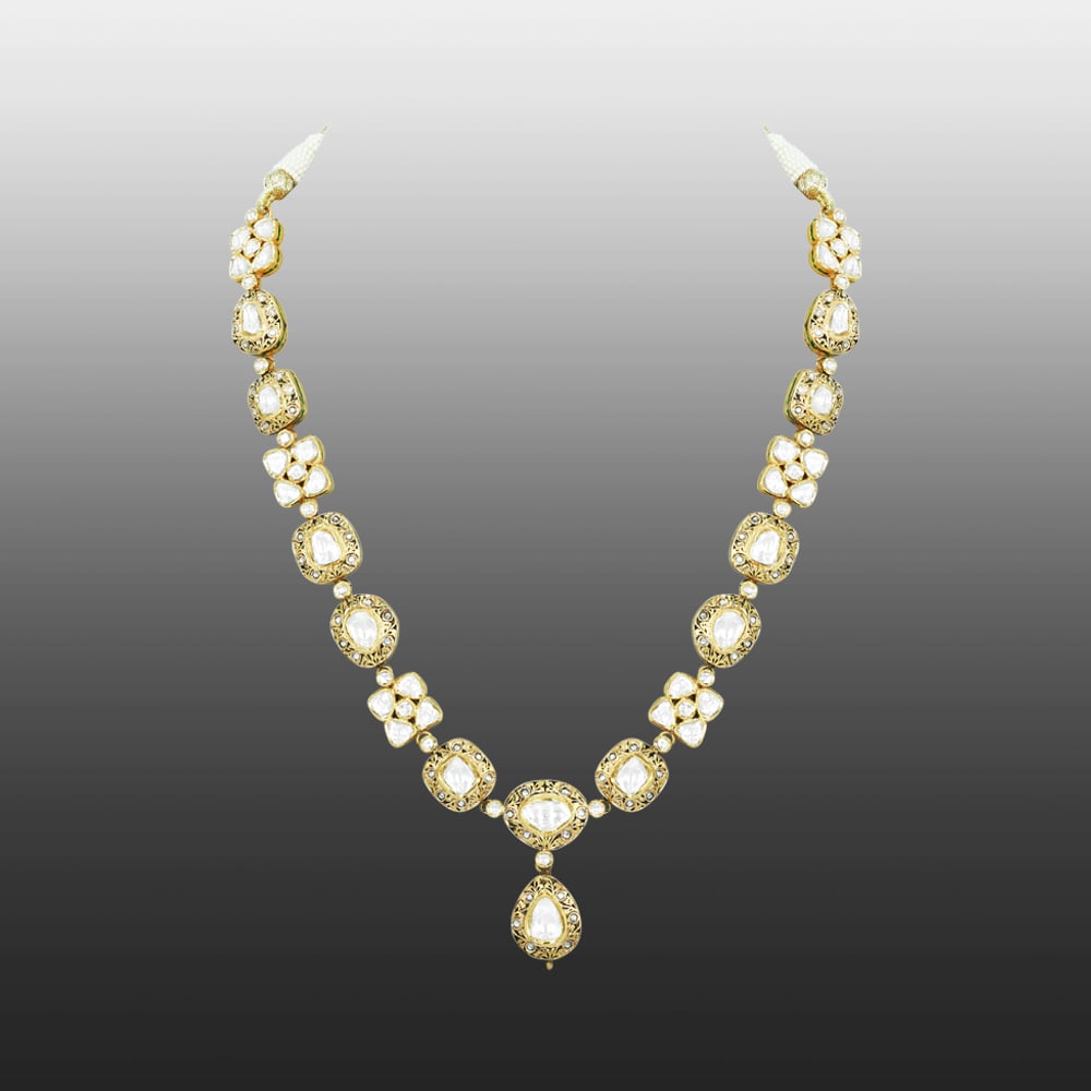 Polki Necklace with Teardrop Pendant in Partash work